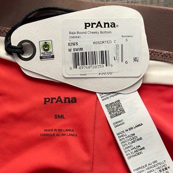 Prana Baja Bound Cheeky Swim Bottom Women's S Rose Fire Colorblock Sporty Bikini - Picture 6 of 7
